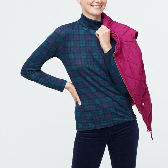 J. Crew Plaid Turtleneck Long Sleeve Top - Picture 1 of 9